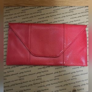 Red Clutch Faux Snakeskin Style Purse
